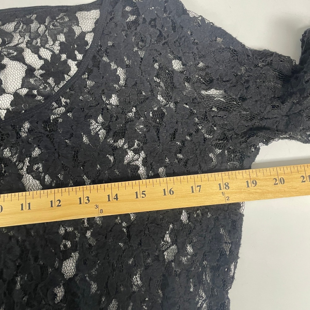 T-Party Womens Black Tan Ombre Floral Lace Long Sleeve Top LC36196 Sheer Size L - Picture 6 of 7